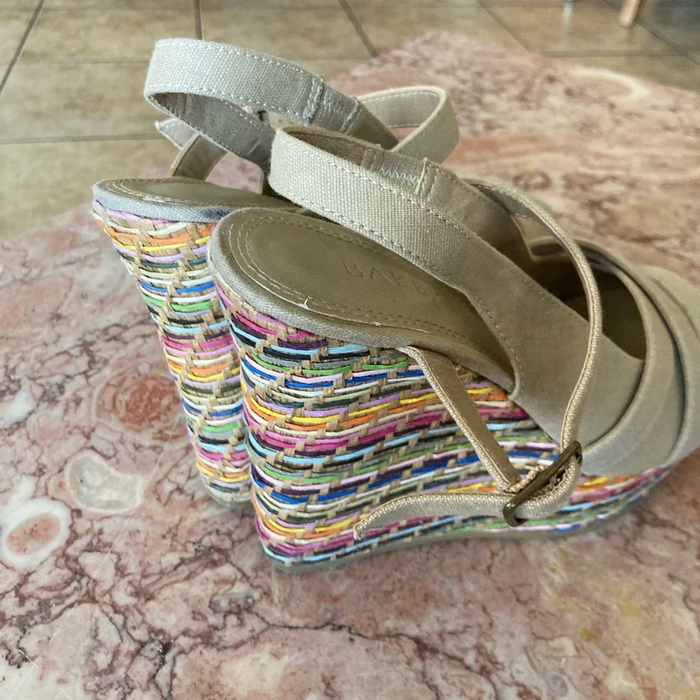 Beige Wedges with multi-colored platform